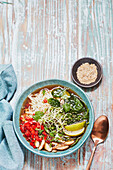 Vegan sesame ramen with shiitake mushrooms