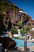 The Lagomar Museum, also known as Omar Sharif's House, unique former home incorporating natural lava caves, now a restaurant, bar & art gallery in Lanzarote, Canary Islands, Spain