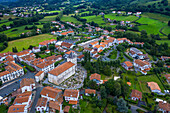 Aerial view of Sare cemetery in France in Basque Country on Spanish-French border hilltop 17th century village in Labourd province