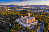 Aerial view of Bellver castle Palma de Mallorca Majorca Balearic Spain.