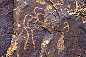 A pre-Hispanic Native American petroglyph rock art panel in Nine Mile Canyon in Utah.