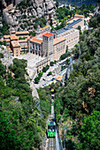 Funicular de Sant Joan cable car railway on the benedictine abbey of Santa Maria de Montserrat mountain, Monistrol de Montserrat, Barcelona, Catalonia, Spain