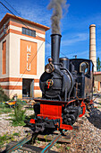 Train locomotive Utrillas mining train and Utrillas Mining and Railway Theme Park, Utrillas, Cuencas Mineras, Teruel, Aragon, Spain.