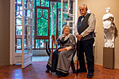 Theatrical visit, Maria Roura Carnesoltes and Lluis Domenech i Montaner. Barcelona, Maresme Coast, Canet de Mar village, The Lluís Domènech i Montaner House Museum, in Canet de Mar (province of Barcelona) is a space dedicated to the study of the figure and work of the architect Lluís Domènech i Montaner. The House Museum is made up of the Domènech house, designed by the architect with the collaboration of his son Pere Domènech and his son-in-law, Francesc Guàrdia, and the Can Rocosa farmhouse, from the 16th century, which belonged to the family of María Roura, wife of the architect, and which 