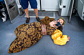 Actress performing Dulcinea del Toboso inside the Cervantes Train between Atocha train Station and Alcala de Henares, Madrid Spain