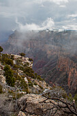 Winter snow squall over the canyon in Grand Canyon National Park, Arizona.