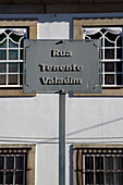 Tenente Valadim street signpost in Pinhel. Portugal.