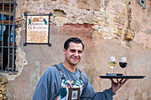 Bars and restaurants, Plazuela of the jail square in Siguenza Guadalajara province, Spain,