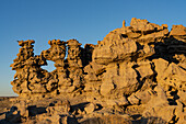 Fantastically eroded sandstone formations at sunset in the Fantasy Canyon Recreation Site, near Vernal, Utah.