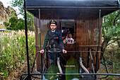 Brakeman in Aliva nº 4 locomotive in the El Tren de Arganda train or Tren de la Poveda train in in Rivas Vaciamadrid, Madrid, Spain