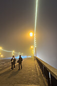 Foggy winter cityscape as temperatures go down in Zaragoza, Spain