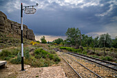 Haltestelle Laguna del Campillo, Zug El Tren de Arganda oder Tren de la Poveda in Arganda del Rey, Madrid, Spanien