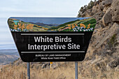 Schild für die White Birds Interpretive Site im Canyon Pintado National Historic District in Colorado