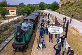Luftaufnahme, Haltestelle Laguna del Campillo, Zug El Tren de Arganda oder Tren de la Poveda in Rivas Vaciamadrid, Madrid, Spanien
