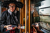 Actors, dramatization inside the Strawberry train that goes from Madrid Delicias train station to Aranjuez city Madrid, Spain.