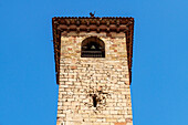 Glockenturm der Kathedralenfassade, Sigüenza, Provinz Guadalajara, Spanien