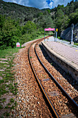 Tren del Ciment, in der Gartenanlage Jardins Artigas, La Pobla de Lillet, Castellar de n'hug, Berguedà, Katalonien, Spanien