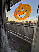 Halloween stickers on house window, Spain