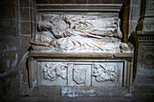 An effigy in the Chapel of tomb of the Doncel, or young Knight, a much visited section of Siguenza Cathedral, Spain. He died in 1486 when he was 14, young nobleman Martín Vázquez de Arce (1460-1486), portrait statue in his tomb in the Cathedral of Sigüenza (Guadalajara), made in polychromed alabaster, 1486-1504.