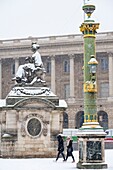 France, Paris, the Place de la Concorde under the snow