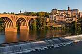 France, Tarn, Albi, listed as World Heritage by UNESCO, the Pont Neuf, the Laperouse high school and the Tarn river