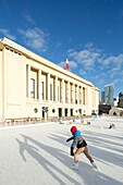 France, Hauts de Seine, Puteaux, Town Hall, building with Art Deco architecture, esplanade and ice rink