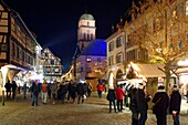 France, Haut Rhin, Alsace Wine Road, Kaysersberg, Sainte Croix church, Christmas market