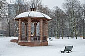 France, Hauts de Seine, Puteaux, Puteaux Island, Rose Garden with snow