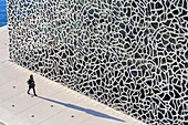 France, Bouches du Rhone, Marseille, J4 esplanade, MUCEM (Museum of European and Mediterranean Civilizations) designed by the architect Rudy Ricciotti, the concrete mesh of the architectural structure