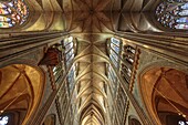 Frankreich, Mosel, Metz,Gotische Kathedrale Saint Etienne von Metz, Kirchenschiff und Glasfenster