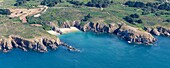 France, Vendee, Yeu island, l'Anse des Soux on the wild coast (aerial view)