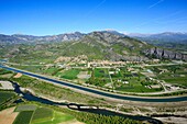 France, Hautes Alpes, La Saulce, Durance and the EDF channel (aerial view)