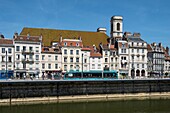 France, Doubs, Besancon, the Madeleine church and the Veil Picard quay in the Battant quarter