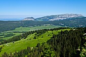 Frankreich, Haute Savoie, Le Petit-Bornand-les-Glières, Blick auf das Glières-Plateau vom Ovine-Pass aus