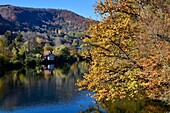 France, Doubs, Bief, Doubs valley with autumn colors