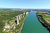 France, Drome, Donzere, bridge on the Rhone, Donzere parade (aerial view)