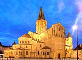 France, Saone et Loire, Paray le Monial, the Sacre Coeur Basilica of the XIIth century seen the banks of Bourbince
