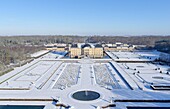 France, Seine et Marne, Maincy, the castle and the gardens of Vaux le Vicomte covered with snow (aerial view)