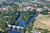 France, Vienne, La Roche Posay, la Creuse river and La Gartempe river (aerial view)