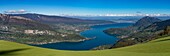 France, Haute Savoie, Lake Annecy, panoramic view since the area of take off of paraglidings in the pass of Forclaz