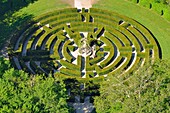 France, Indre et Loire, Chenonceau, Chenonceau castle garden (aerial view)
