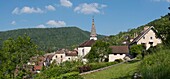 France, Doubs, Loue Valley, panoramic view of Lods one of the most beautiful villages in France