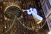 France, Bas Rhin, Strasbourg, old town listed as World Heritage by UNESCO, Christmas decoration, Rue Mercière and Notre Dame Cathedral