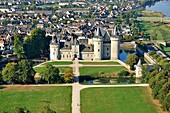 France, Loiret, Loire valley classified in the World heritage of the UNESCO, Sully sur Loire, the castle (aerial view)