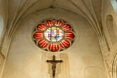 Frankreich, Meurthe et Moselle, Nancy, Cordeliers-Kirche, auch Saint Francois des Cordeliers-Kirche genannt, ist Teil des Musee Lorrain (Lothringisches Museum), die Fensterrose stellt das lothringische Wappen dar