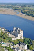 France, Maine et Loire, Loire Valley listed as World Heritage by UNESCO, Montsoreau, labelled Les Plus Beaux Villages de France (the Most Beautiful Villages of France), the castle (aerial view)
