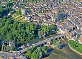 France, Seine et Marne, Moret sur Loing, the city (aerial view)
