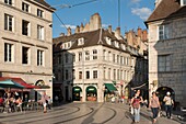 France, Doubs, Besancon, between the main street and the Battant bridge, only pedestrians, bicycles and trams