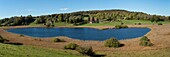 France, Jura, Foncine le bas, panoramic vew of the lake to the Dame