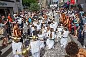 France, Hauts de Seine, Puteaux, carnival parade of children in the streets of downtown